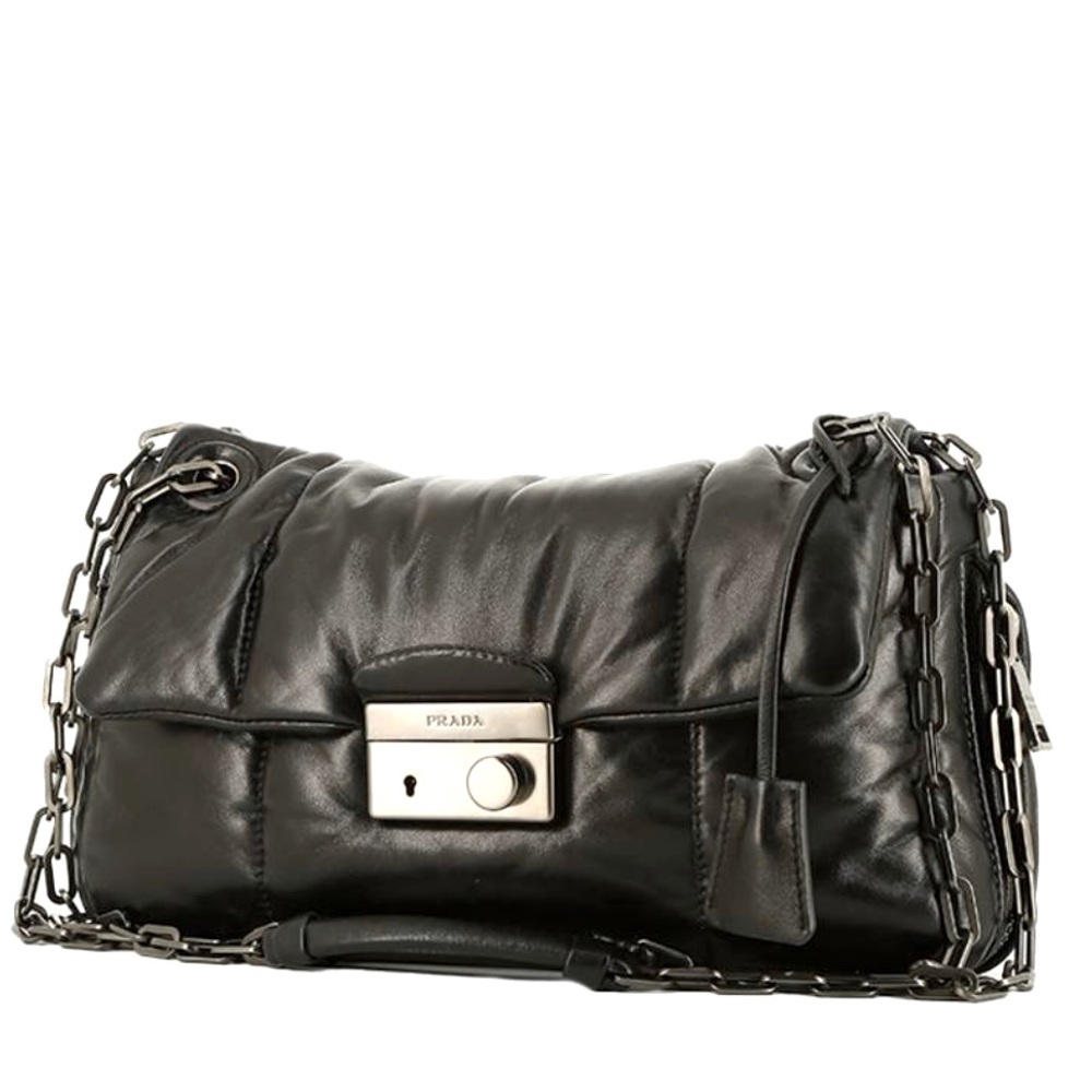 AUTHENTIC PRADA Bomber shoulder bag in black leather